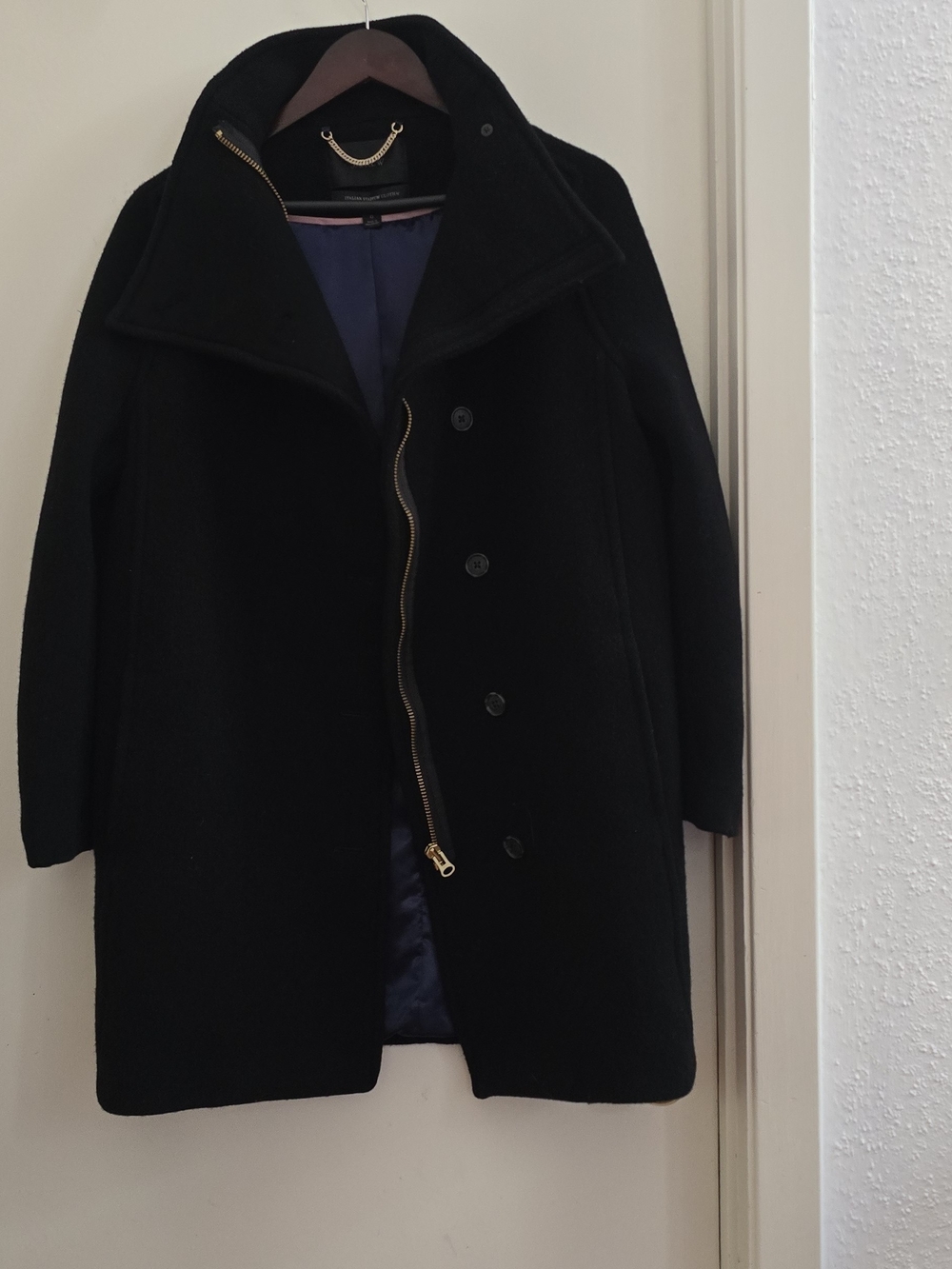 J.Crew Black Italian Stadium Cloth Wool Funnel Neck Coat Nello Gori Sz 0